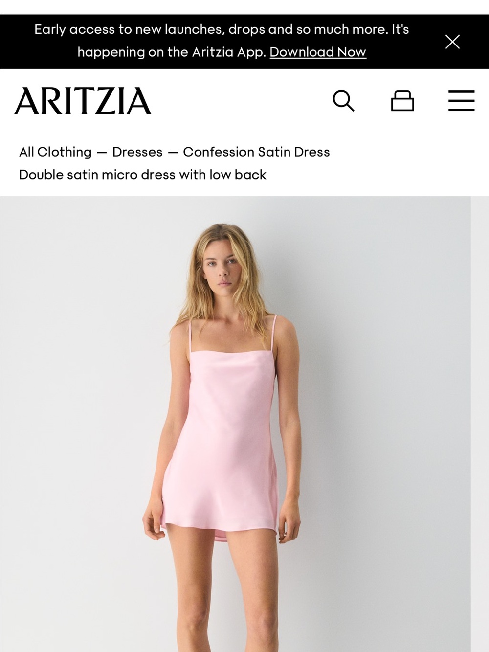 Aritzia Satin Slip Mini Dress - Pale Pink
